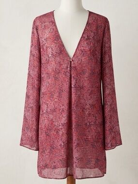 Vintage Victoria Secret Sheer Pink Mosaic V-Neck Swim Tunic Cover-up
